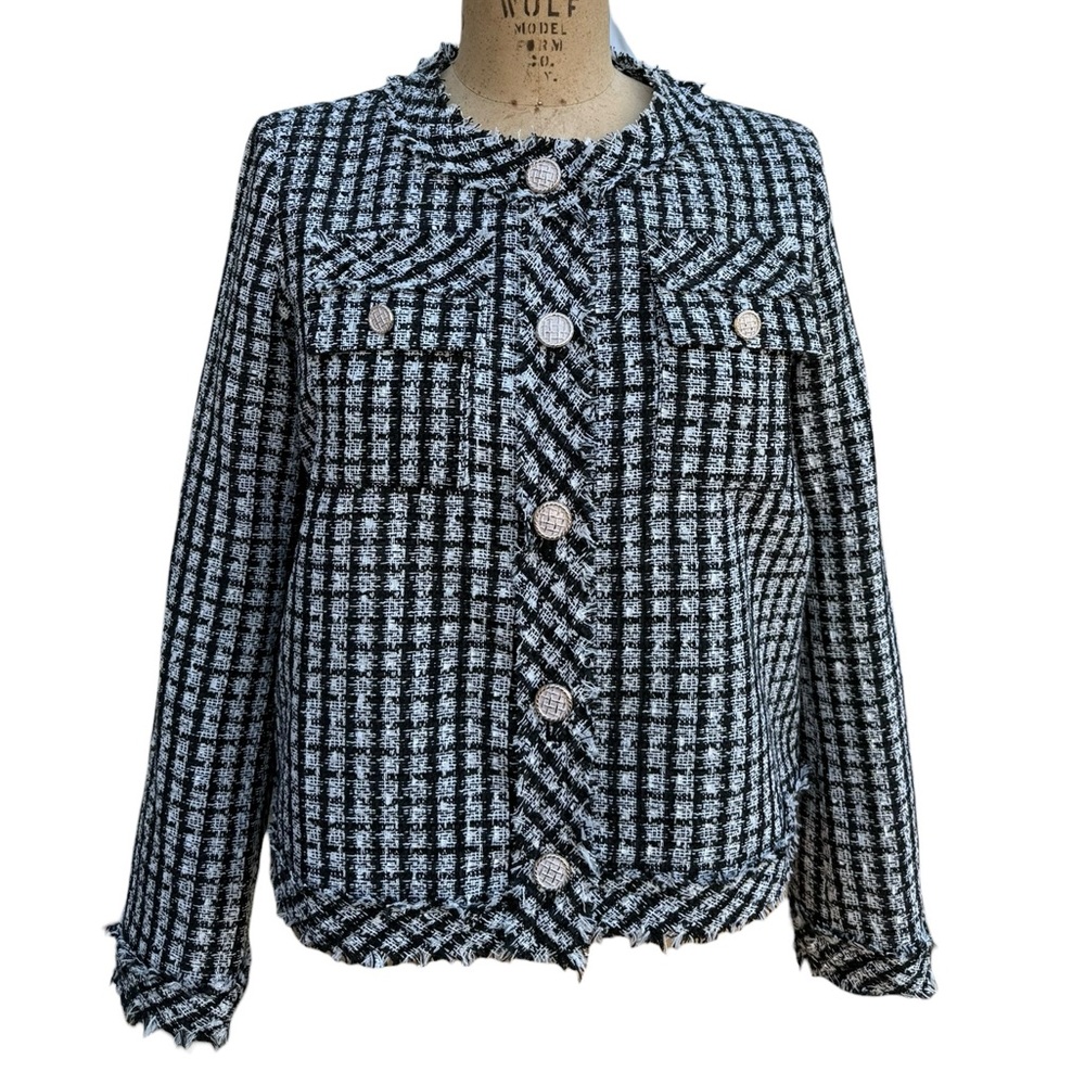 Adrianna Papell Black and White Checkered Blazer